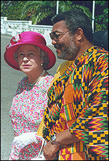 Flt Lieutenant Jerry John Rawlings, President of the Republic of Ghana and her Majesty Queen Elizabeth II of Great Britan at her State visit to Ghana.