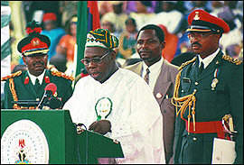 President Olusegun Obasanjo being sworn into office May 29, 1999