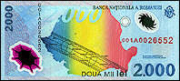 2000 lei, the first polymer bank note issued in Europe