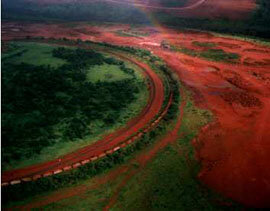 An open-air bauxite mine
